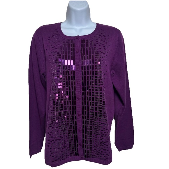 Victor Costa Purple Sequin Sweatshirt Cardigan Party Holiday - Picture 4 of 12